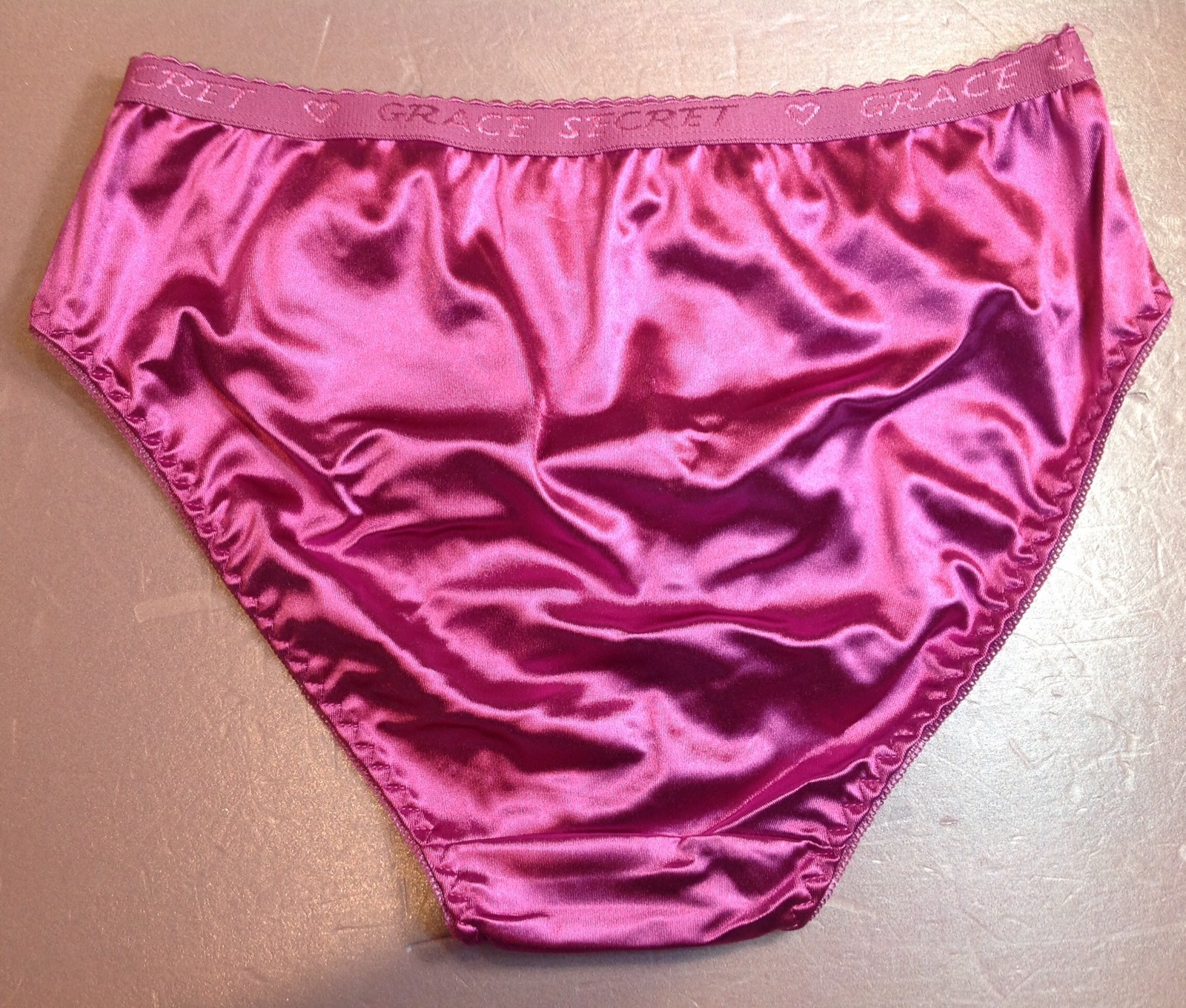 Women Panties Bikinis GRACE Size S. Violet Nylon Satin W/Decoration Elastic