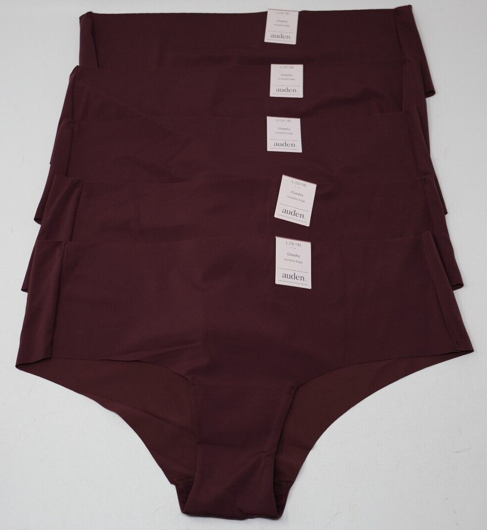 Auden Women’s Size L (12-14) Invisible Edge Cheeky Panties Burgundy Mist Lot (5)