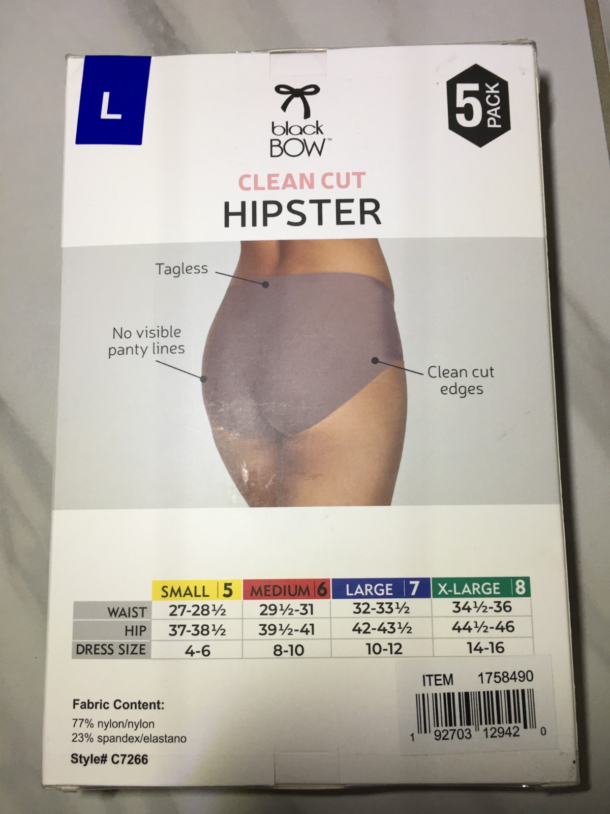 Black Bow, 5-Pack Women Clean Cut Hipster, Size XL, Underwear, MultiColors New