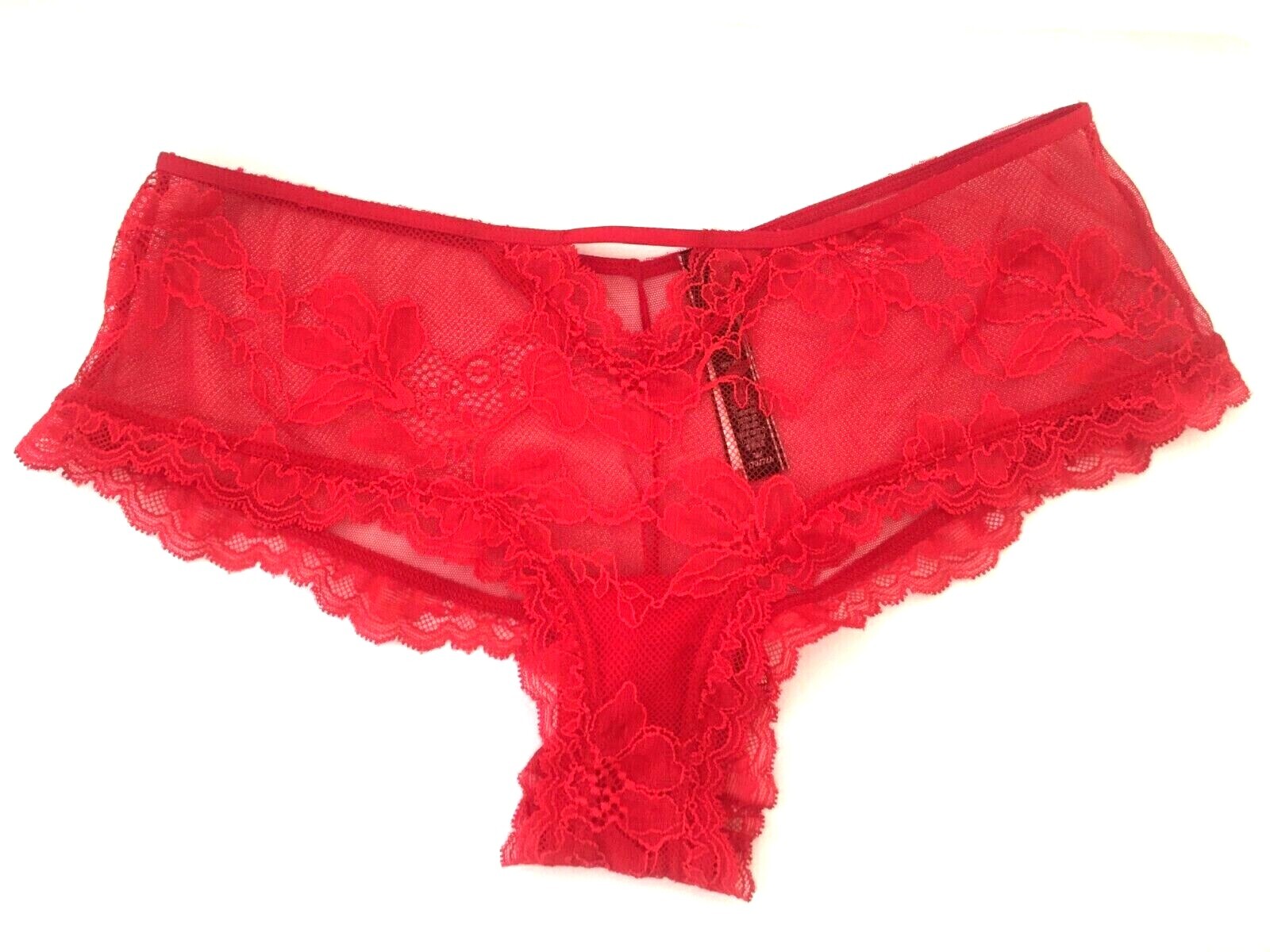 Victorias Secret Very Sexy Red Sheer Mesh &Lace Cheeky Panties M-L Cut-outs NWT