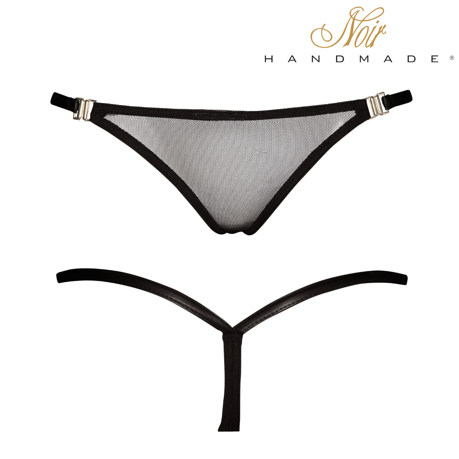 Noir Handmade F119 Panty Black Sheer Tulle Mesh Open Sides Transparent Sexy