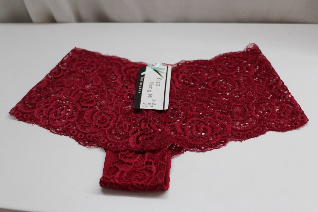Yun Meng Ni Nylon Spandex Hipster Floral Lace Brief 1 Pack Panty Medium RED Tag