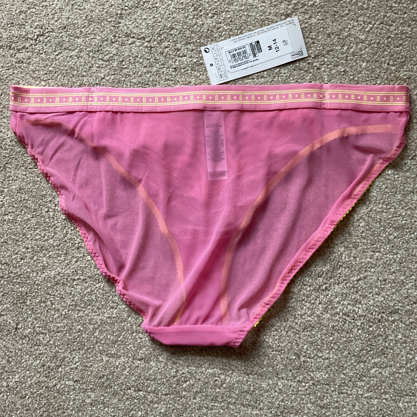 M&S 2 x MEDIUM 12-14 Boutique High Leg Knickers See Through Mesh Shocking Pink M