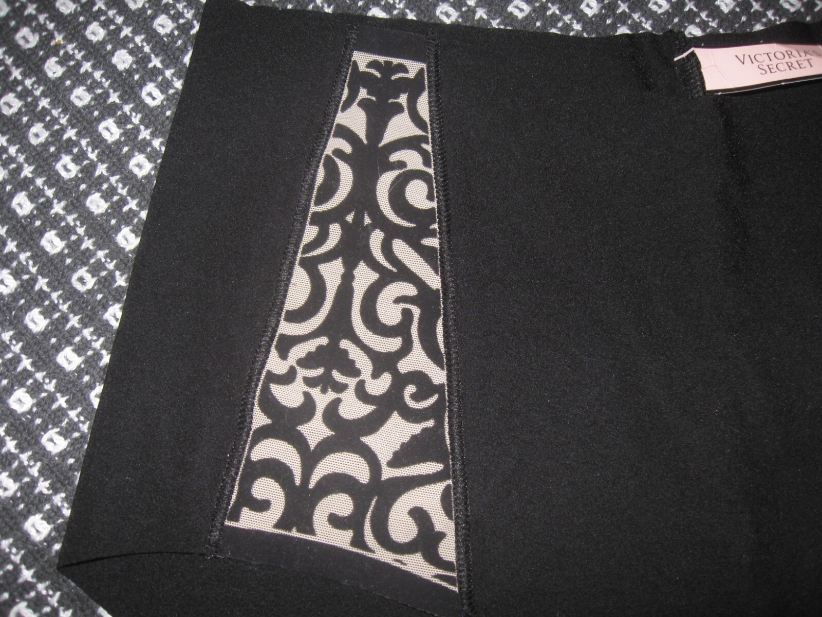 Victoria’s Secret Brief Panties M Black Flocked Fleur de Lis Panels Mesh NWT