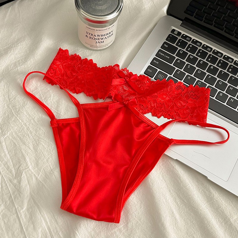 Sexy Hollow Lace Underwear with Thin Straps and Pure Low Waist