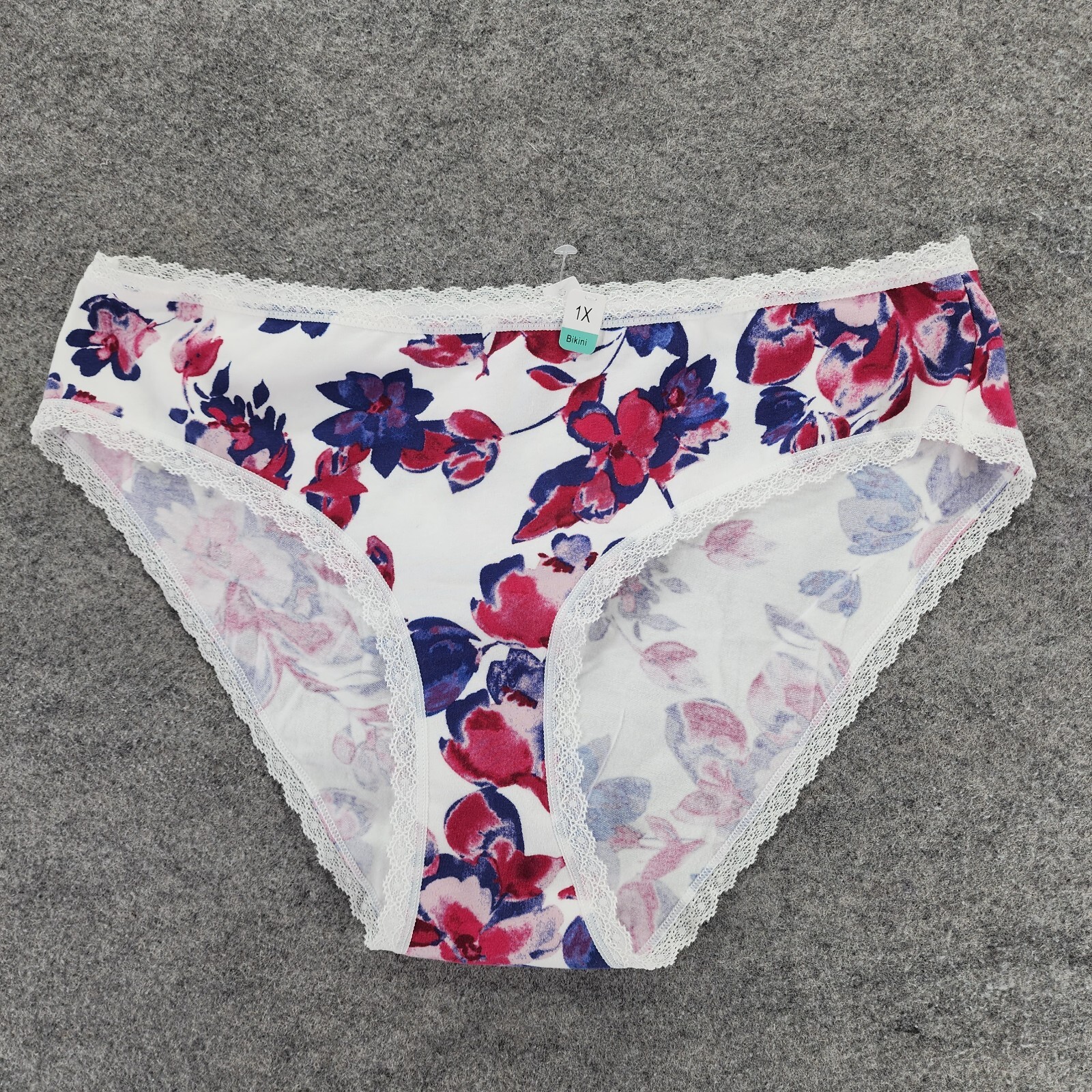 Maurices Panties Womens 1X Bikini Lace Trim White Blue Red Floral