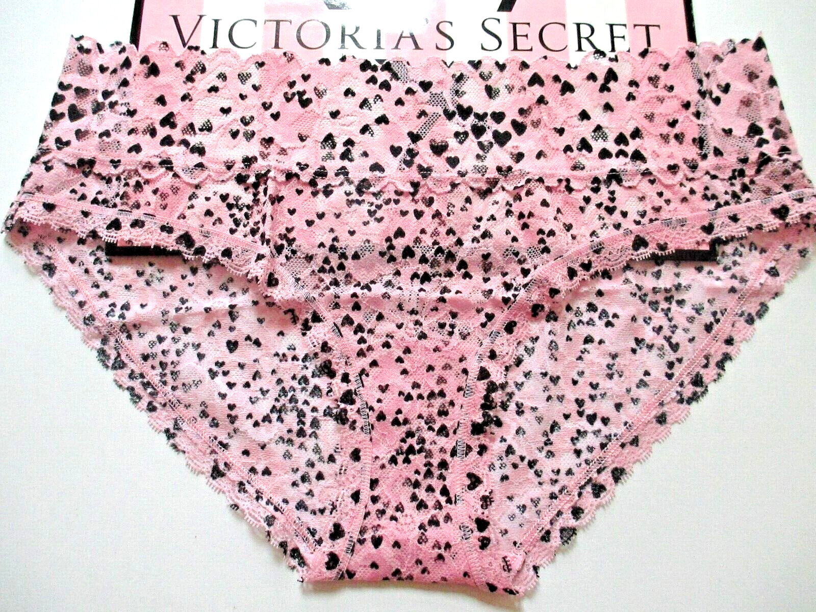 VICTORIA’S SECRET Hiphugger Panty S M XL Pink NWT Lace VS Black Hearts