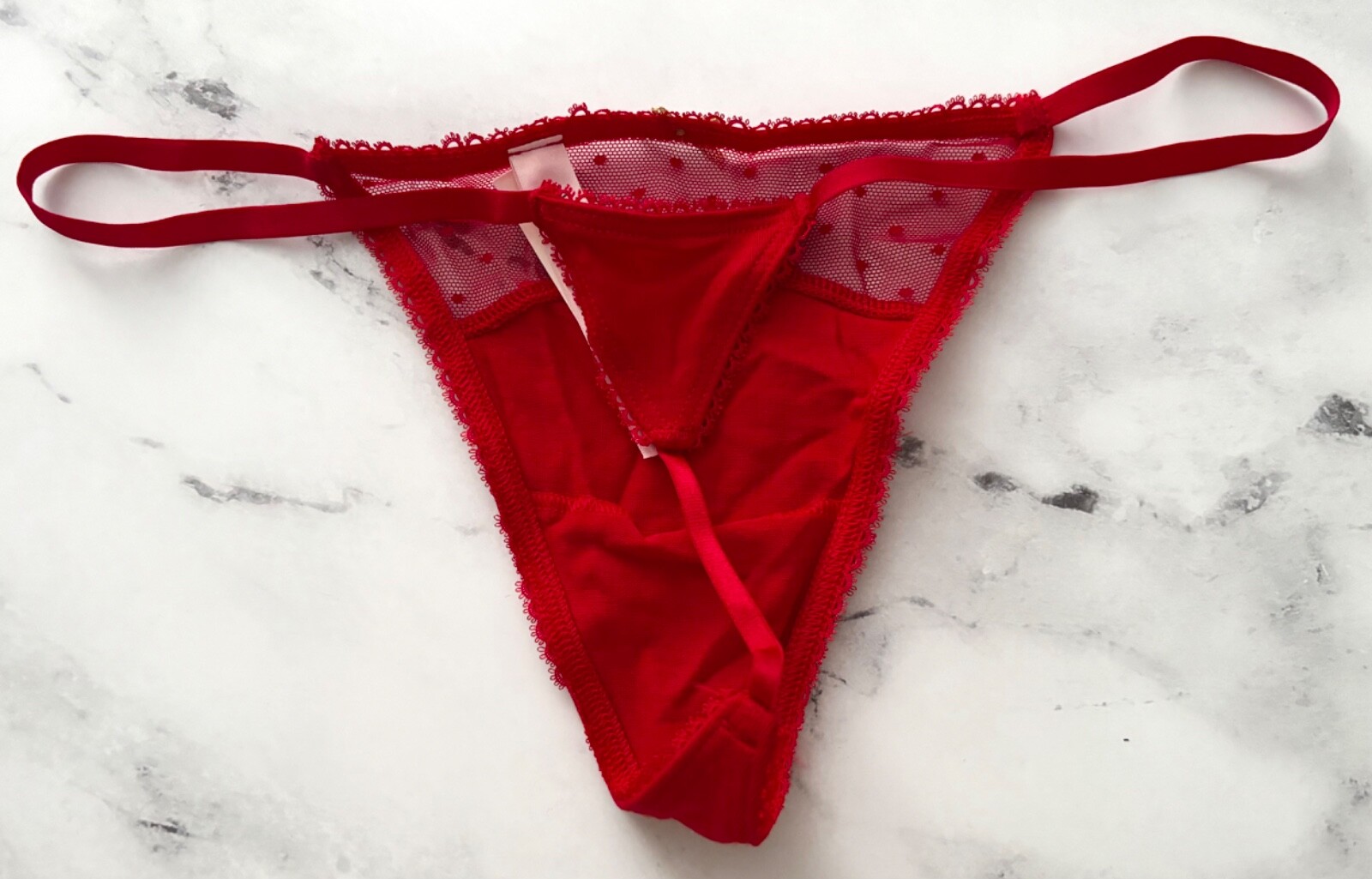 Victoria’s Secret V String Panty Red Stretch Cotton Blend Dot Mesh S M XL 2XL