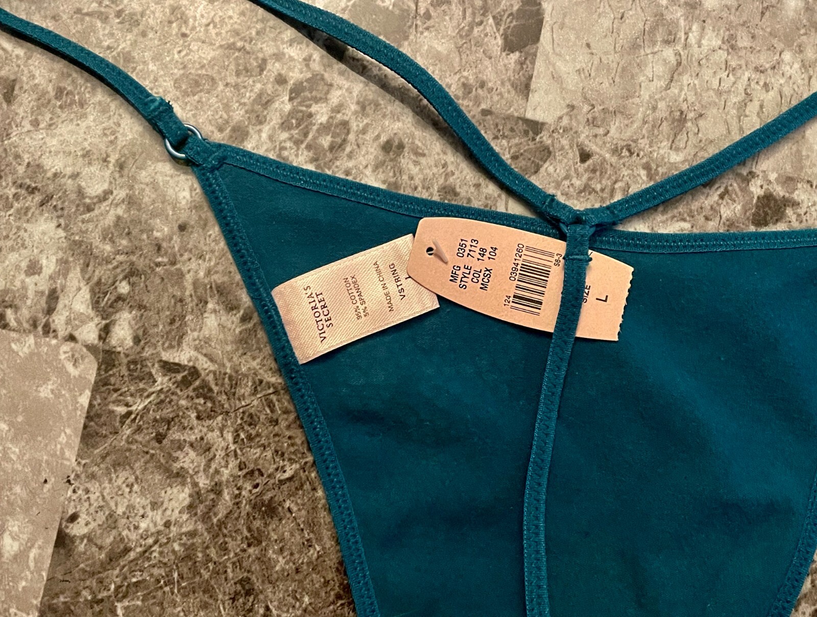 NWT VICTORIA’S SECRET LARGE BLUE RHINESTONE FLOWER VINTAGE RARE V STRING PANTIES
