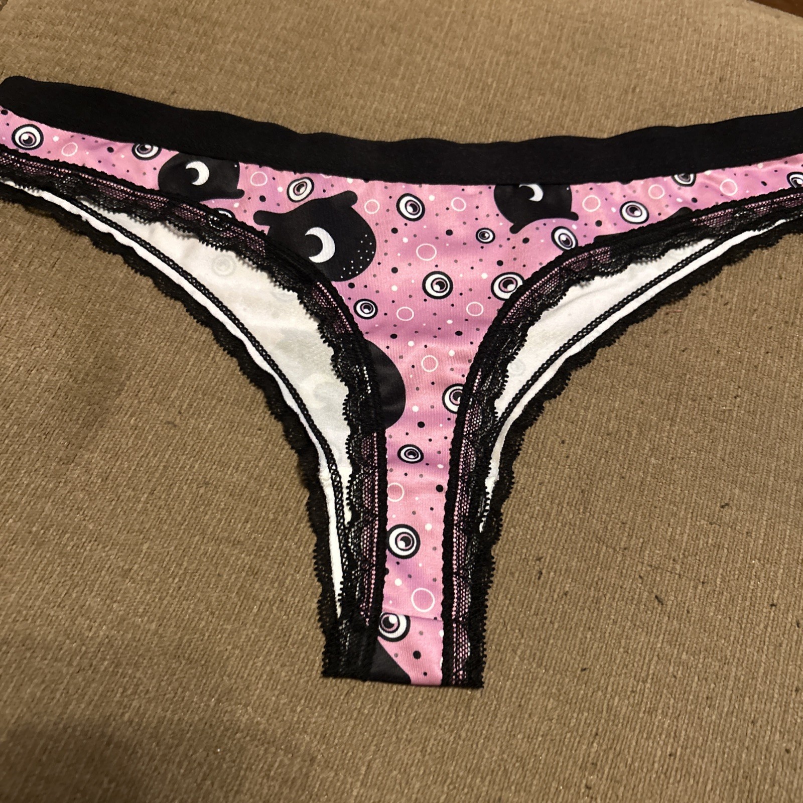 Morvia 3pk lace trim Skater goth Emo Bikini panties Large plus size skulls Pink