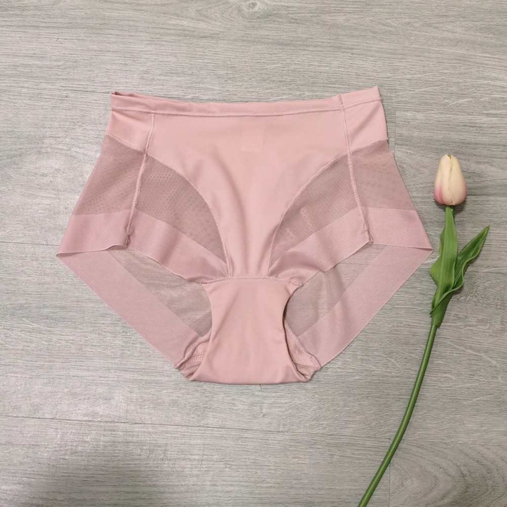 Fashionable Mid Waist Women’s Briefs in Soft Ice Silk with Unique Mesh Design