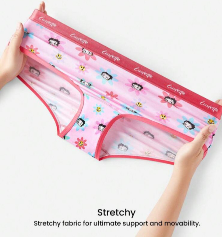Women’s Betty Boop X Luvlette Mid-Rise Brief Panty Cotton Basic Panty XL 2 pack