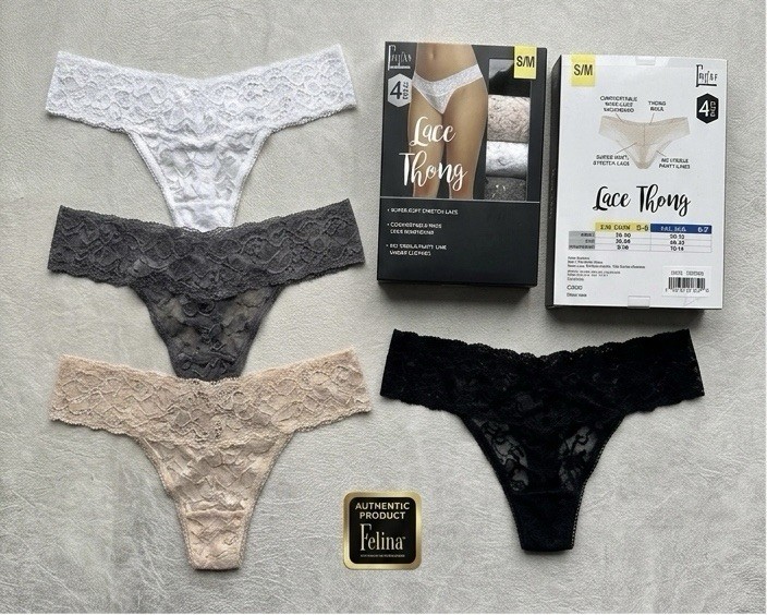 Felina Lace Thongs Size S/M Beige White Black Grey Stretch Underwear Brand New