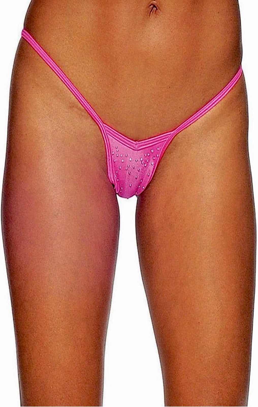 Bodyzone Women’s One Size Fuchsia V Front Thong With Bling, New Sexy Panties