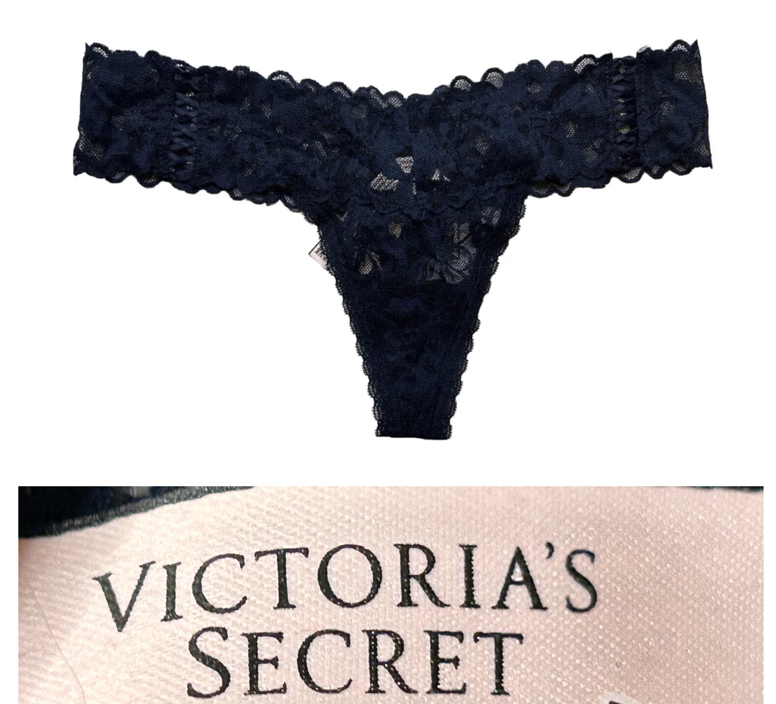 Victoria’s Secret – NEW – Navy Blue Lace Thong Panties – NWT – Size Medium M