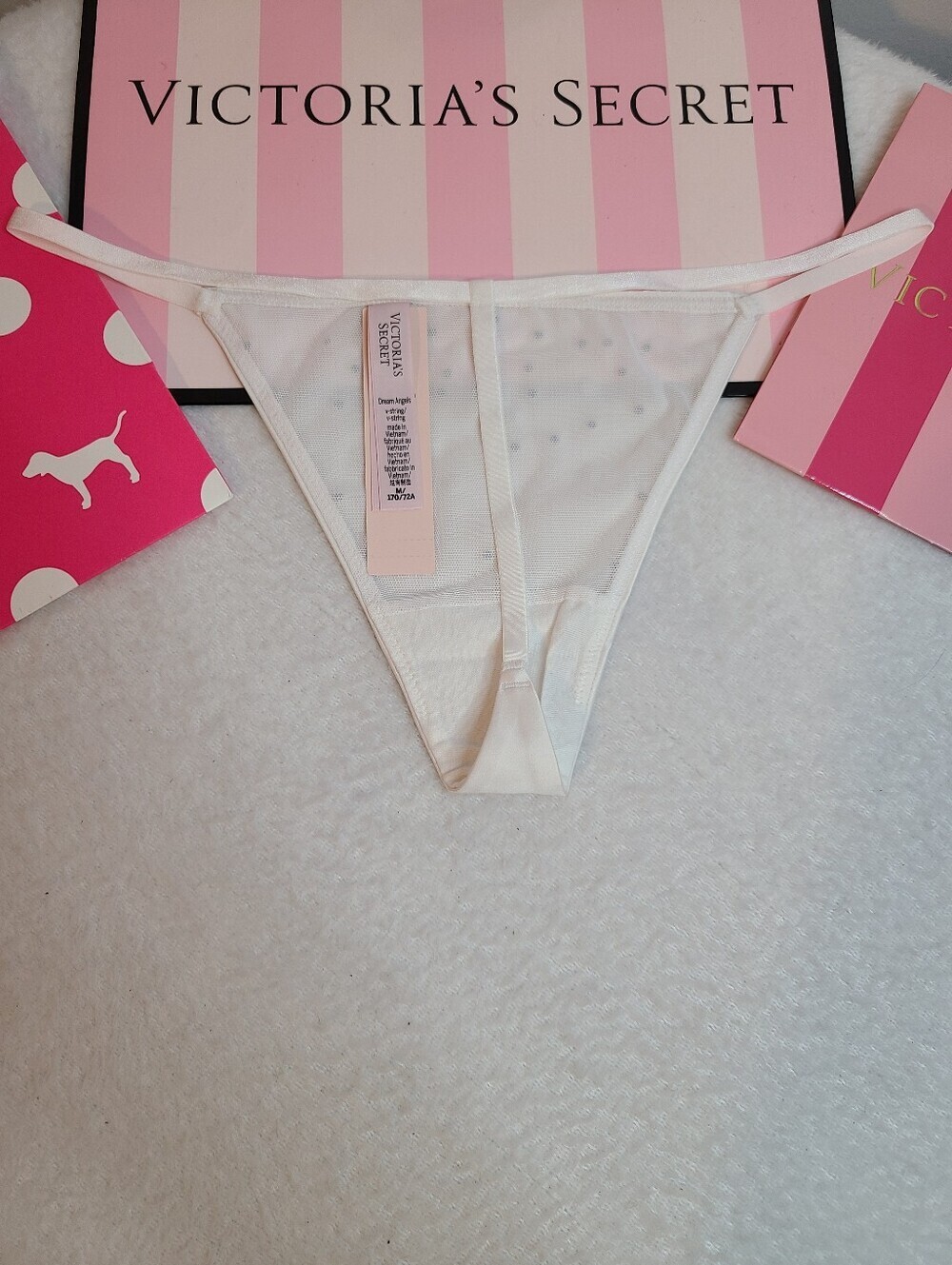 VS Dream Angels Smooth Satin Pearl Bling V-string Thong Panty Size M