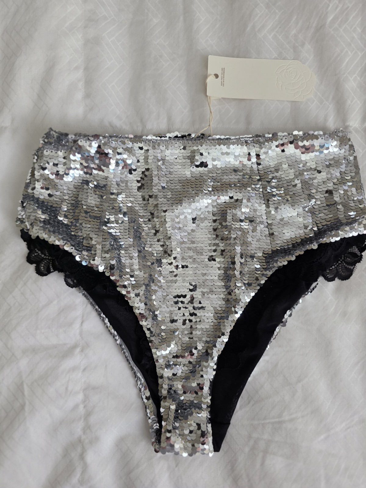 For Love & Lemons x VS Maia High Waist Y2K Panty Medium Silver Sequin XS