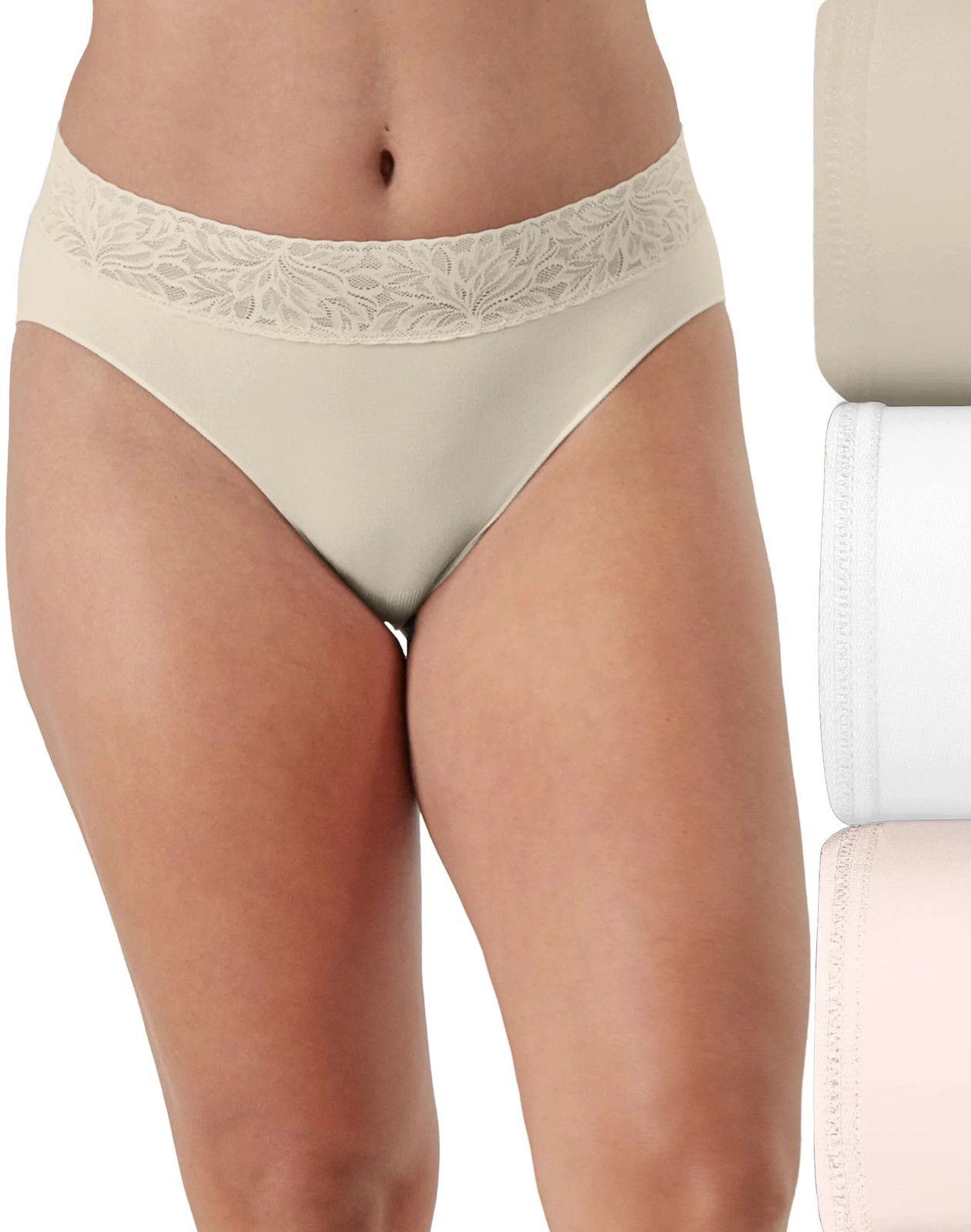 Bali Modern Seamless Lace Trim Hi-Cut Underwear, 3-Pack Women’s