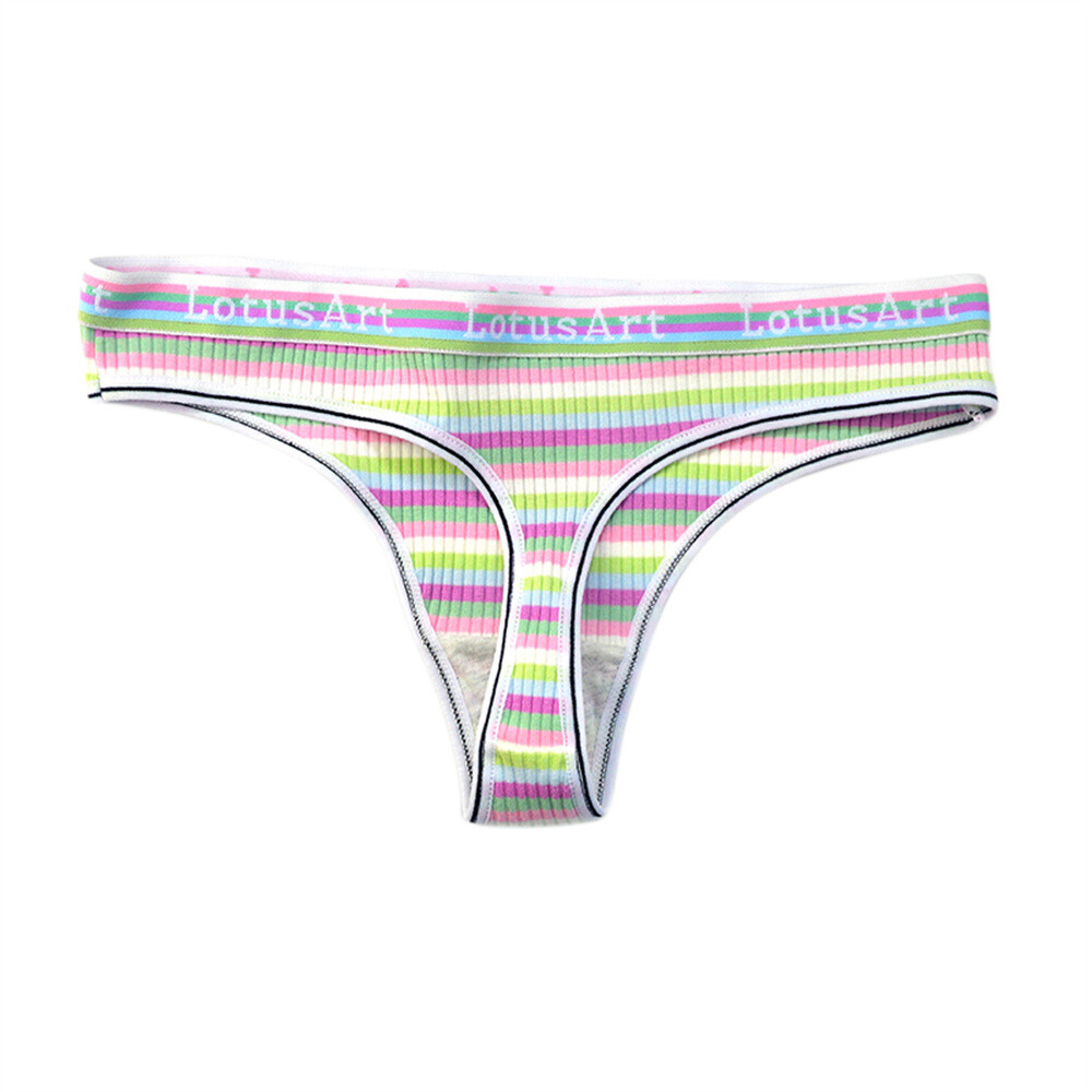 5PCS Women Sexy Rainbow Colorful Striped Cotton Panties Briefs Thongs Underwear