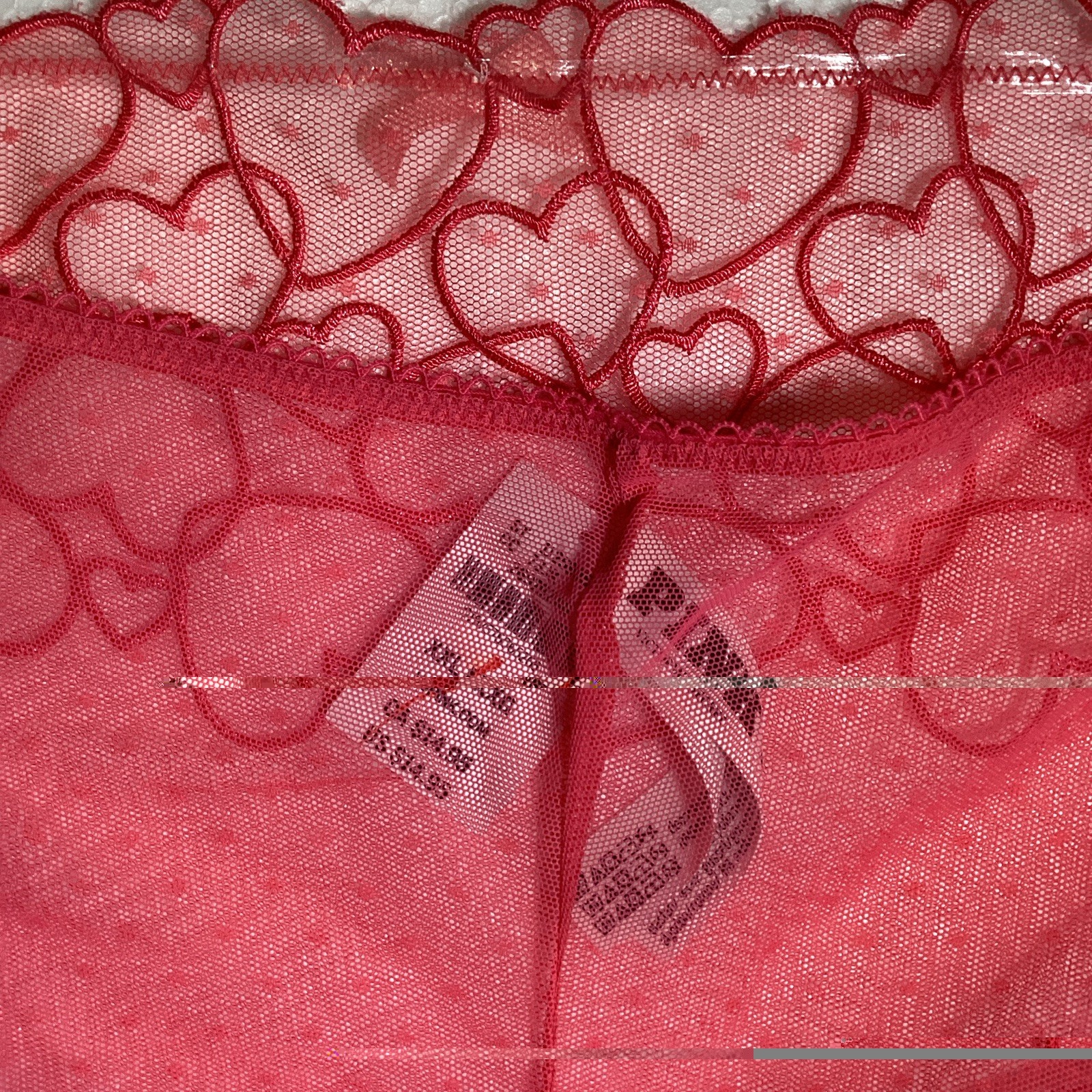 PINK Women’s Pink Sheer Stretch Mesh Heart Pattern Hipster Panties, Size L