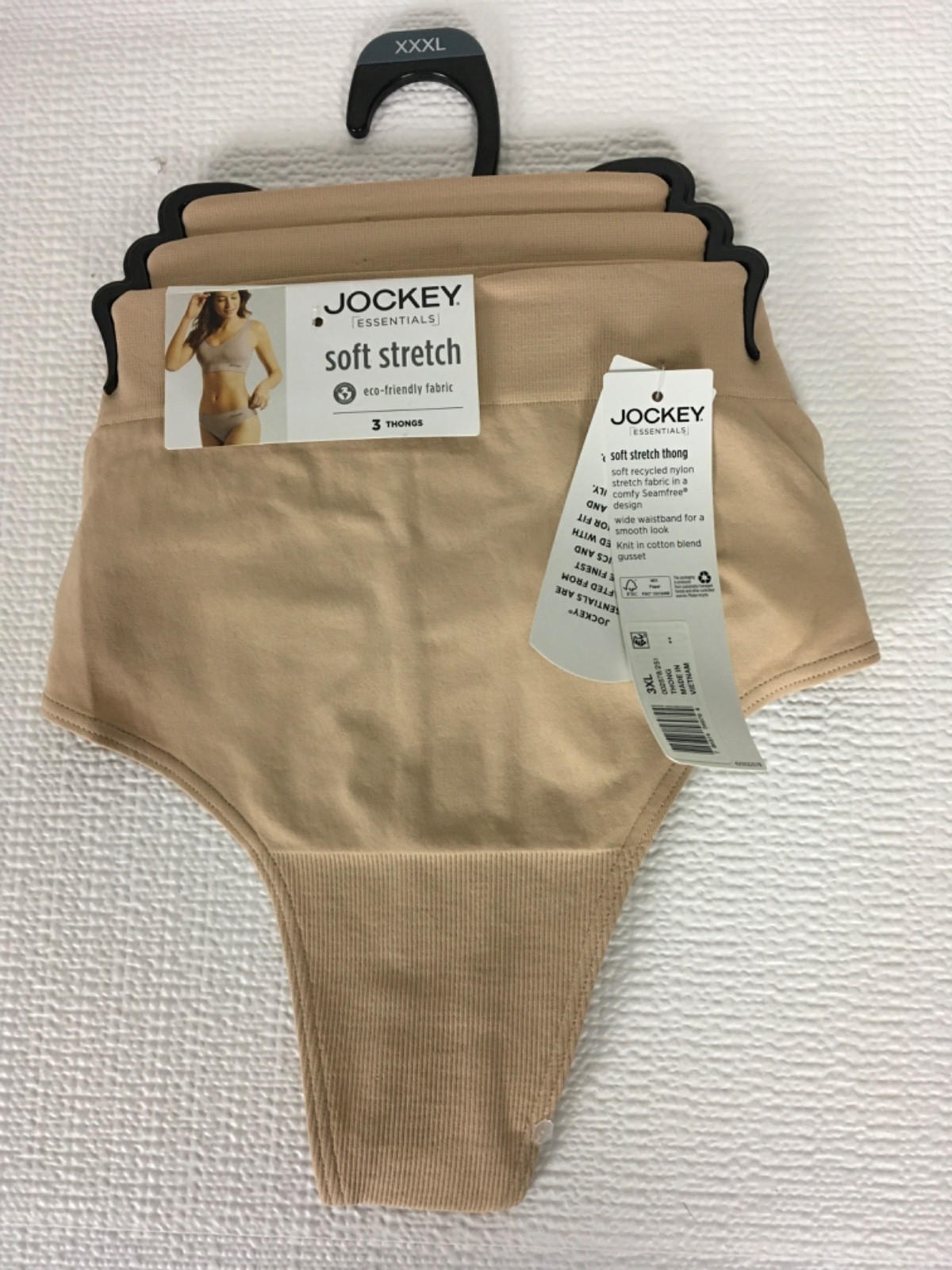 Jockey Essentials 3 Pack Thong Underwear Size XXXL Seamless Soft Stretch Tan New