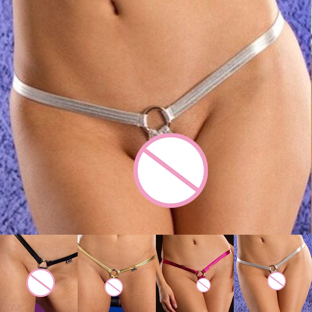 Elegant Womens Crotchless Underwear Thin Straps in Patent Leather Style