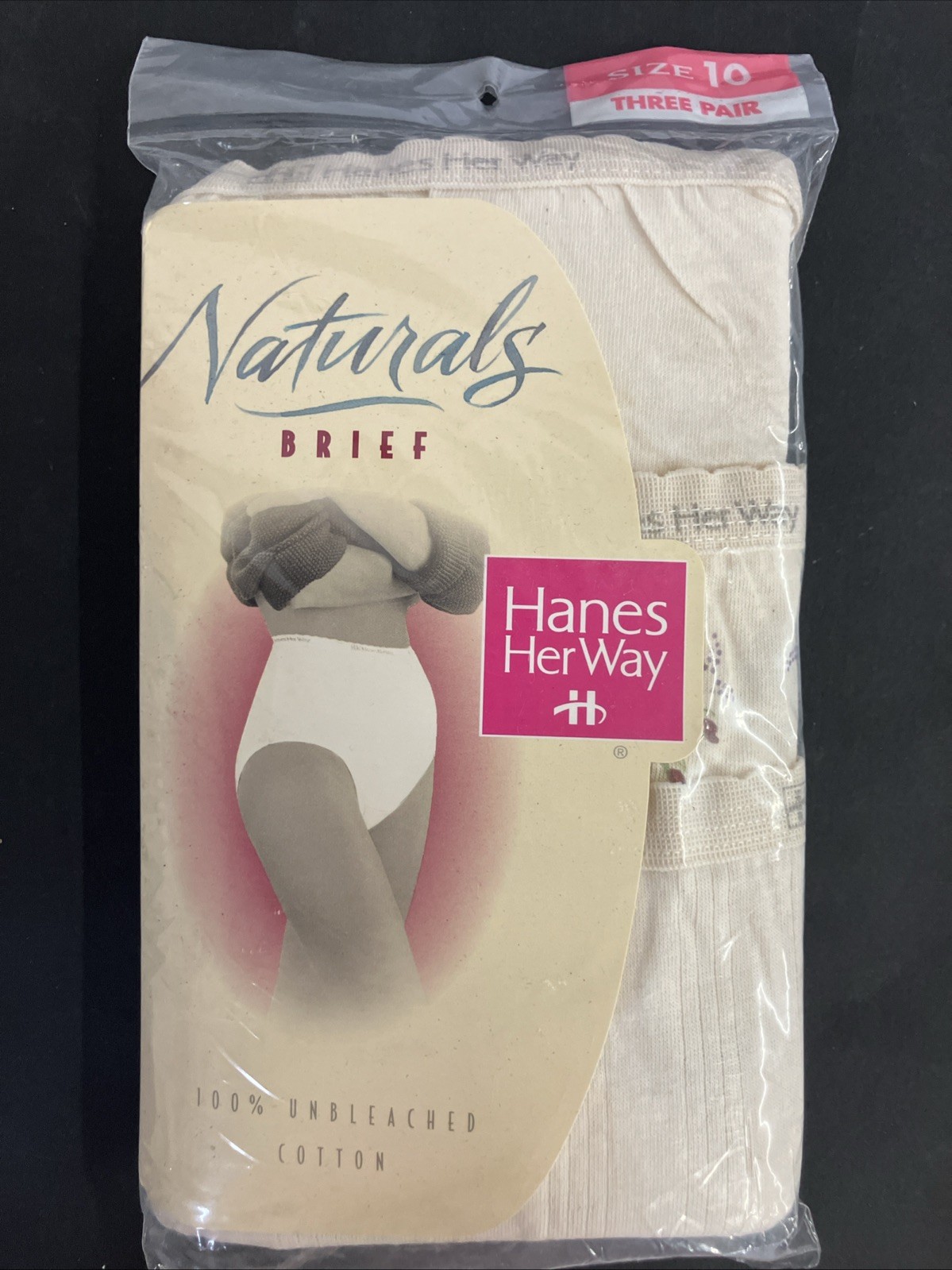 1995 Hanes Her Way Naturals Brief Panties Size 10 100% Unbleached Cotton 3 Pack