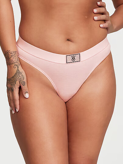 Victoria’s Secret Sexy Shine Patch Band Thong Pink Pantie Elegant Bling Logo NWT