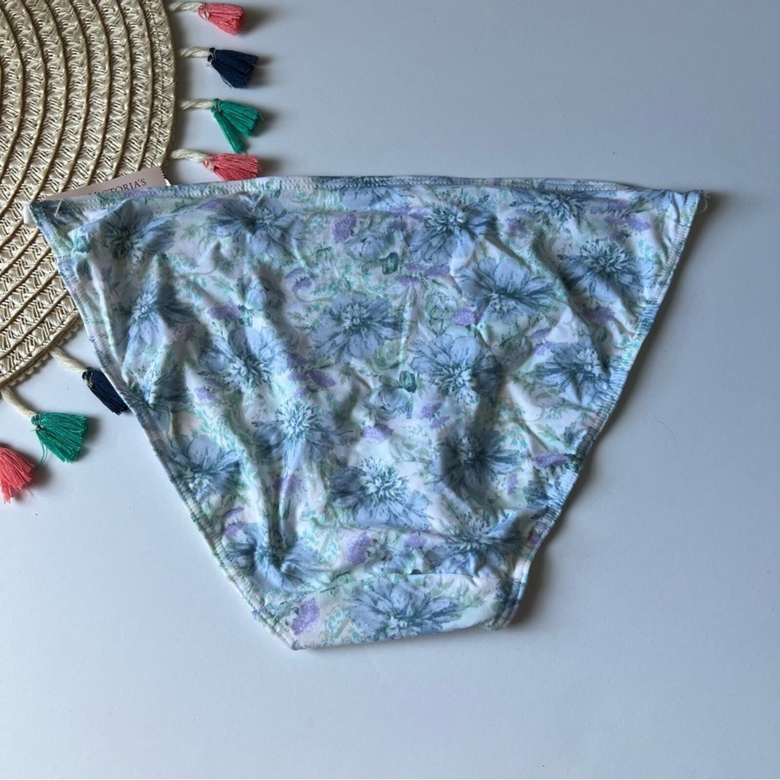 Victoria’s Secret Love Cloud Adjustable String Bikini Panty Blue Floral S NEW