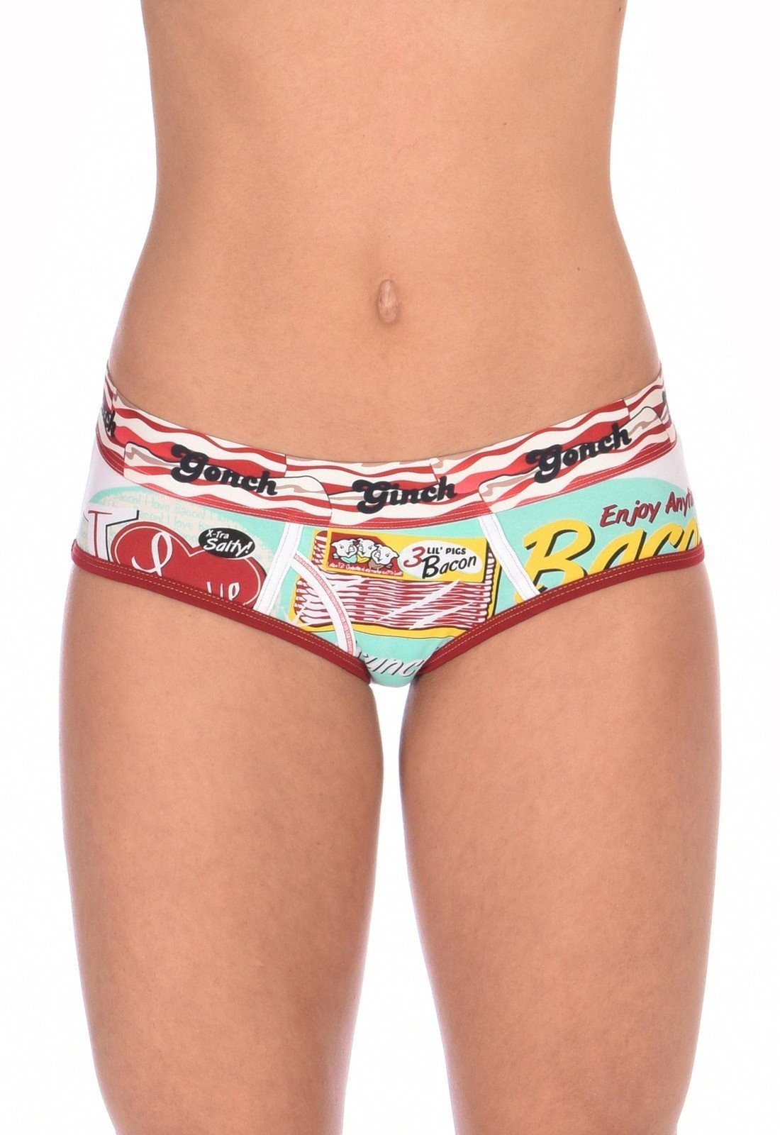 Ginch Gonch Women’s I Love Bacon Boyfriend Briefs Pop Art Cotton Stretch