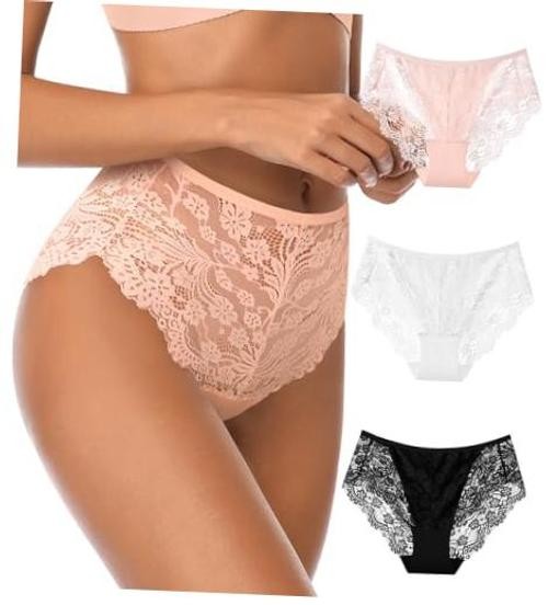 Sexy Lace Underwear for Women – High Large 3 Pack, Black,white,skin Color