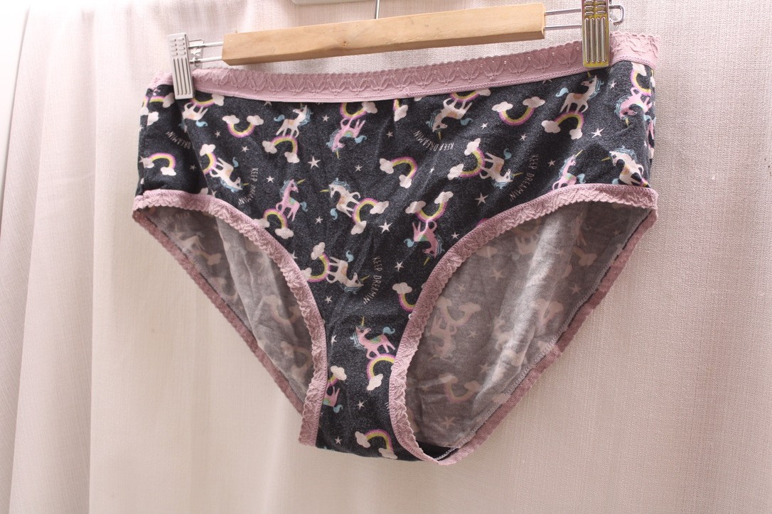 SOCK IT TO ME “Keep Dreamin” Brief Comfy cot panties Black pink lace unicorns XL