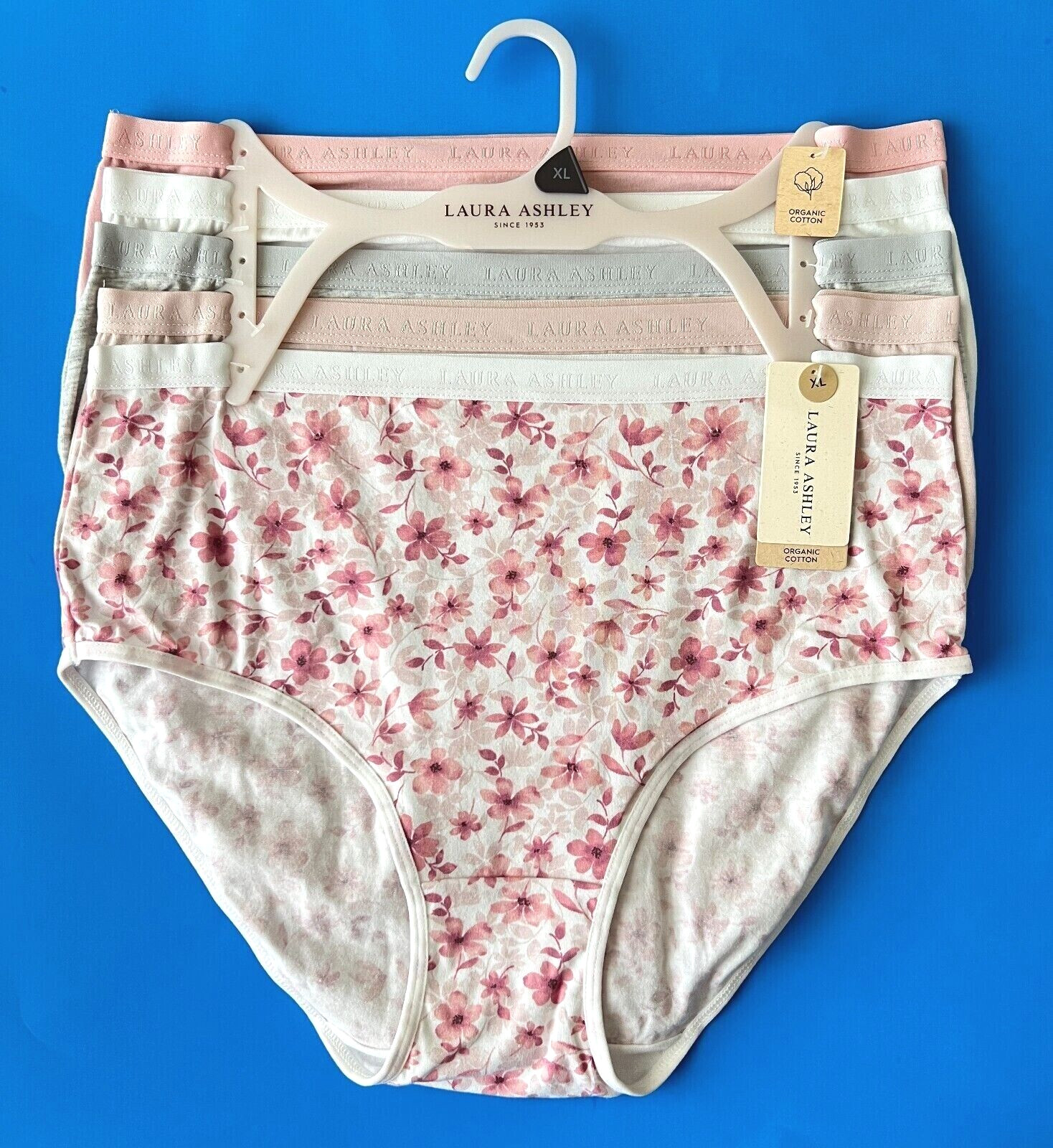 Laura Ashley 5pk Size XL Organic Cotton Brief Underwear Panties Solid Floral NWT