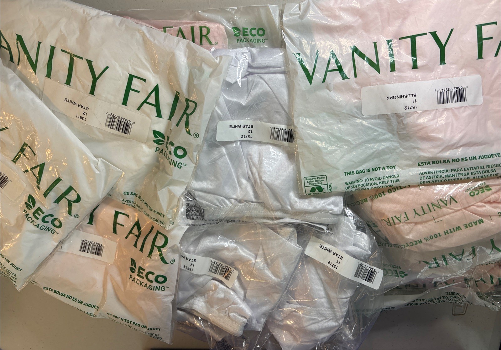 LOT 10 Vanity Fair Silky Panties 11/4XL & 12 -Mix Star White & Blushing Pink NEW