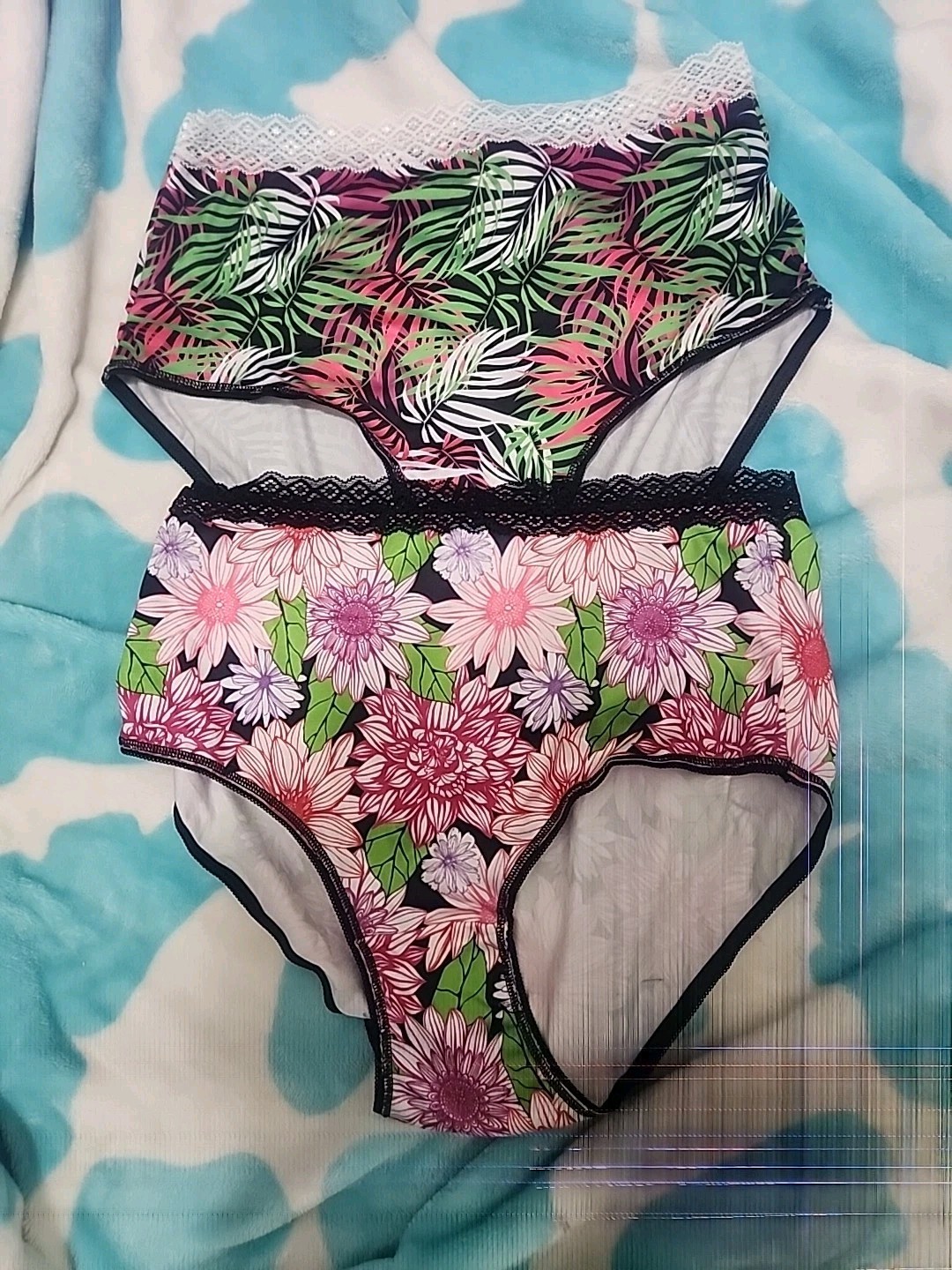 2 Pair Body Glamour Floral Lace Trim High Waist Panties Size 7