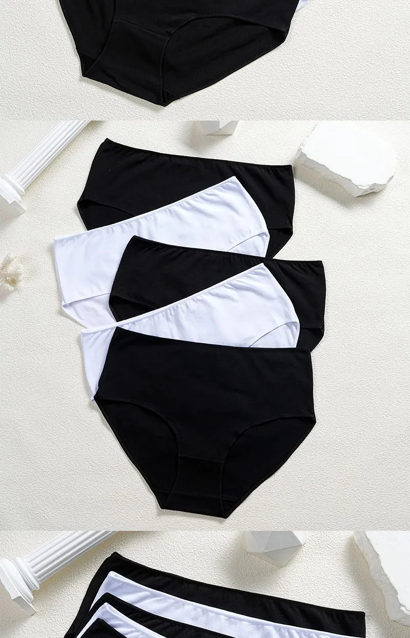 High Waist Cotton Panties Women’s Solid Seamless Soft Stretch Briefs 5 Pcs