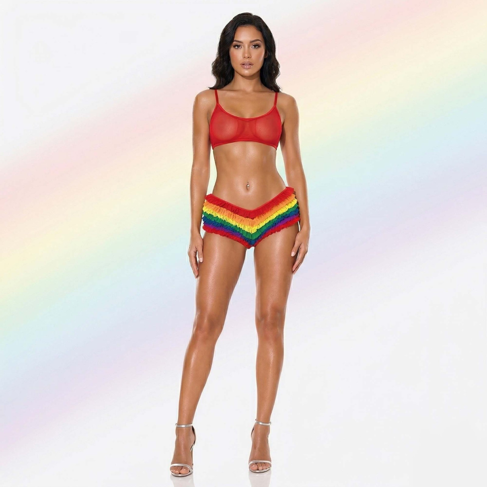 Coquette Rainbow Ruffle Booty Short Plus Size Bow Back Pride Coquette OSXL