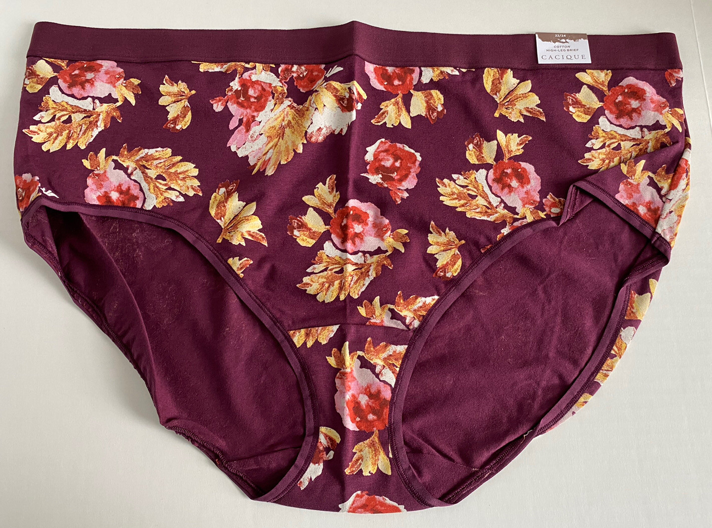 Lane Bryant Cacique 22 / 24 Brown Floral High Leg Brief Wide Waistband Underwear