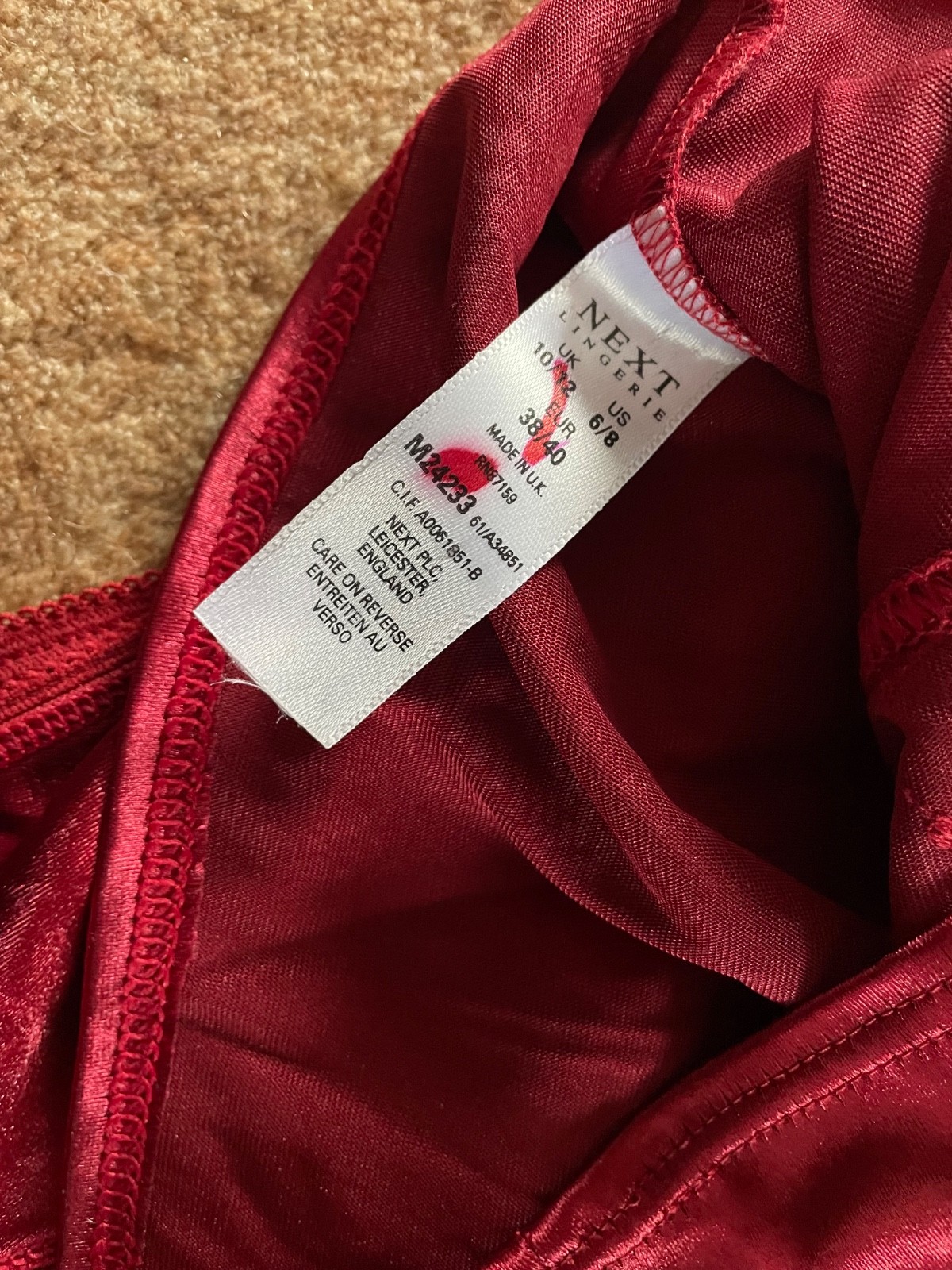 Next Ladies Red Cami & Knickers Set – Good Condition – size 10-12