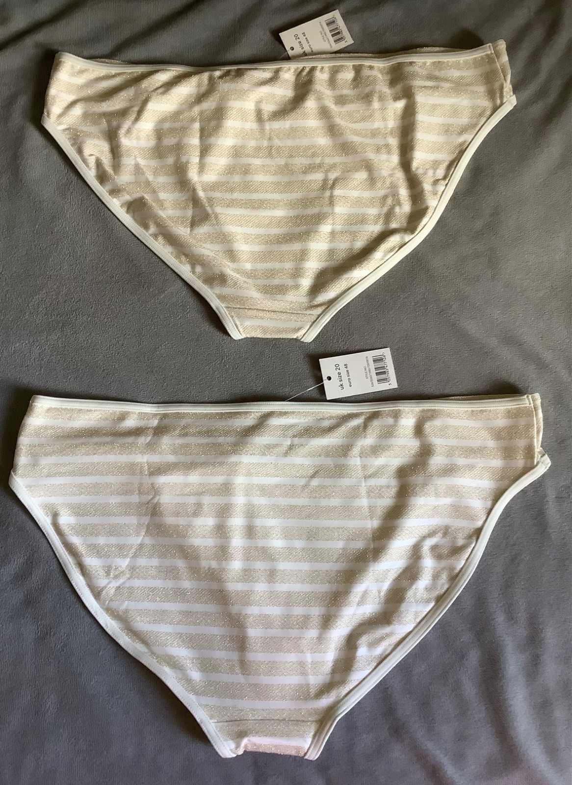 GEORGE -x2 Prs Cream & Gold Glitter Striped Bikini Bottoms SIZE 20 – BNWT’S