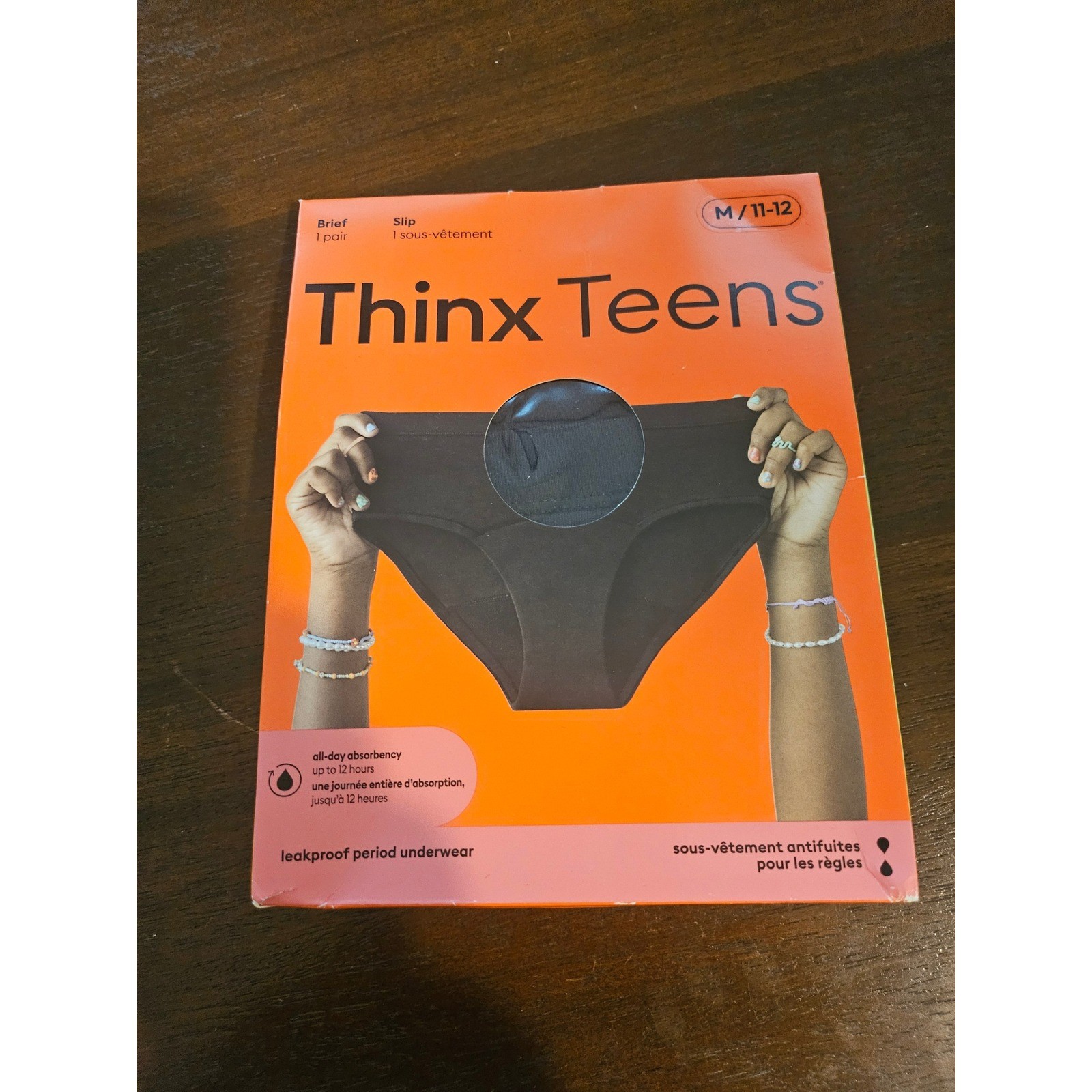 Thinx Teens Period Underwear Women Size M 11-12 Black Leakproof Briefs