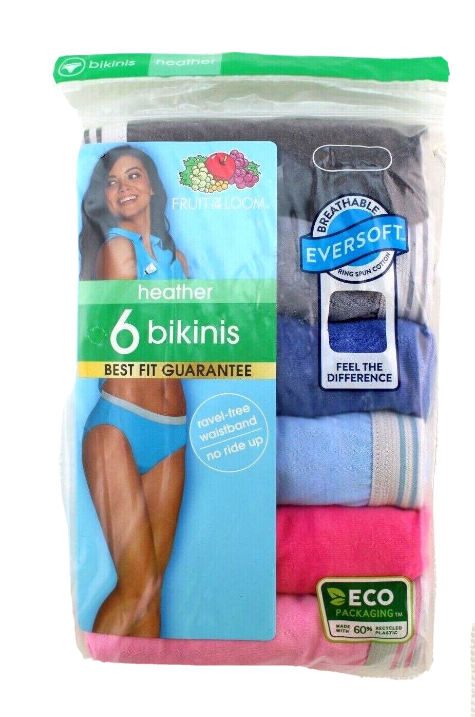 FRUIT of LOOM 6-pk Size 9 (2X) Cotton Blend Multi-Colors Women’s Stretch Bikinis
