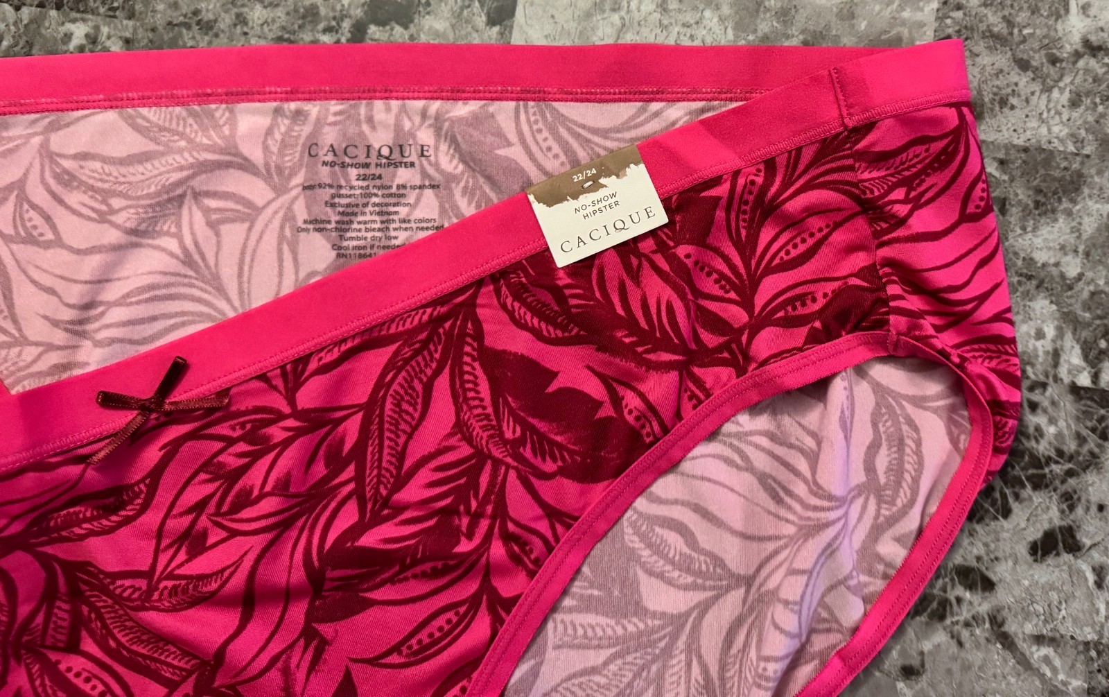 NWT CACIQUE LANE BRYANT 22/24 SMOOTH PINK PALM FERN NO SHOW HIPSTER PANTIES