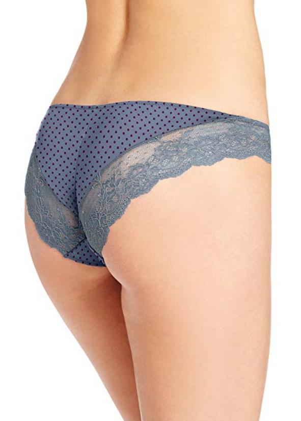 Maidenform Comfort Devotion Lace Back Tanga Panty – Gray Red Dot- Size 5 – New