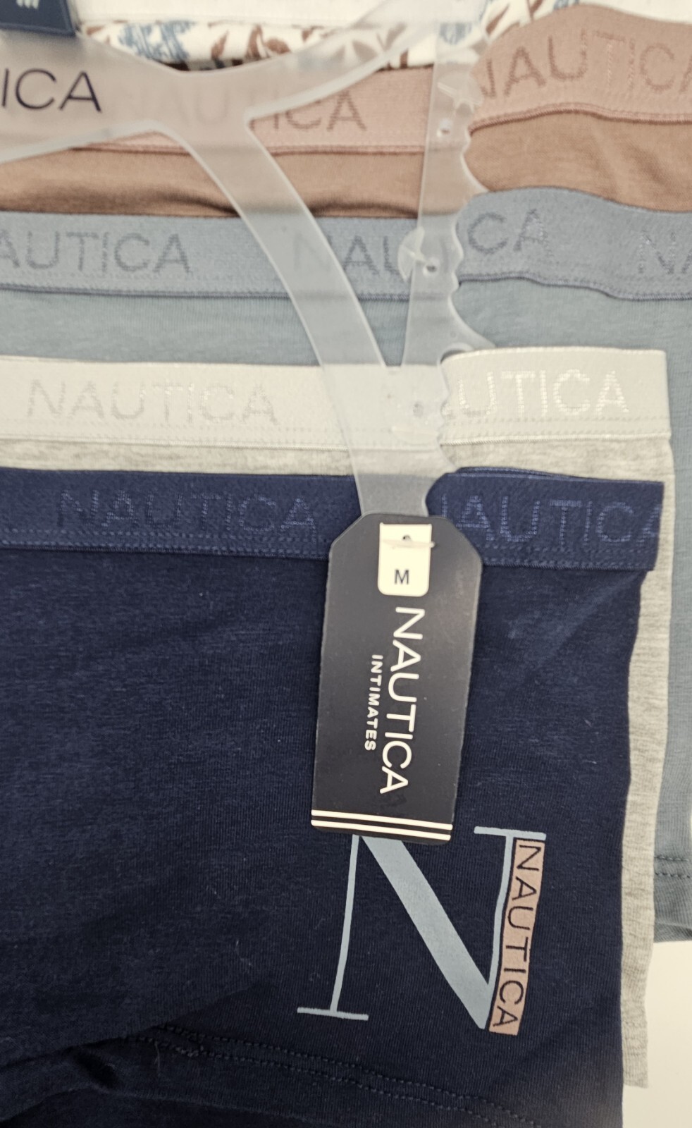 NAUTICA 5 Pack Women’s M L XL Cotton Logo Boy Shorts Navy Blue White Gray Brown