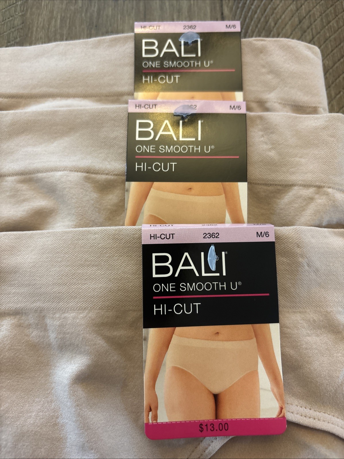 NWT 3-Pack Bali Size M One Smooth U Hi Cut Brief 2362 Nude
