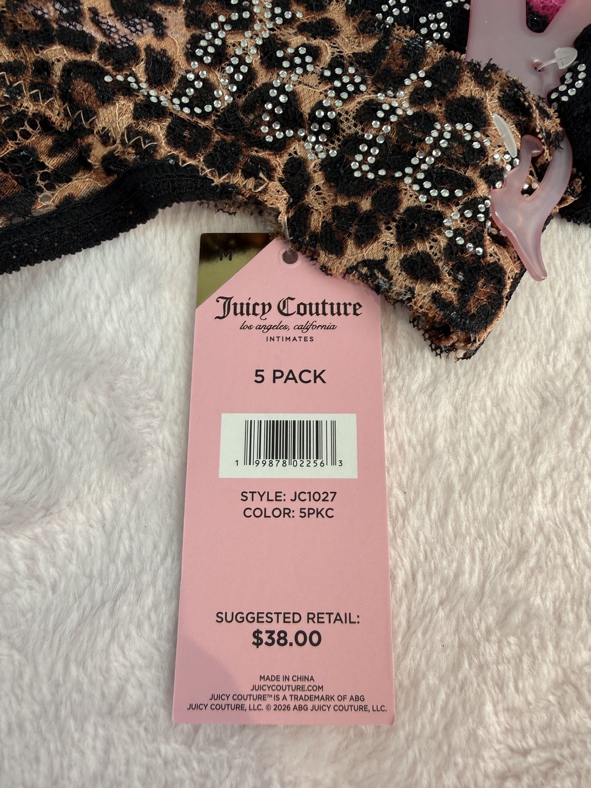 Juicy Couture Intimates 5 Pack Thong Panty Set Size M Lace Leopard New Y2K