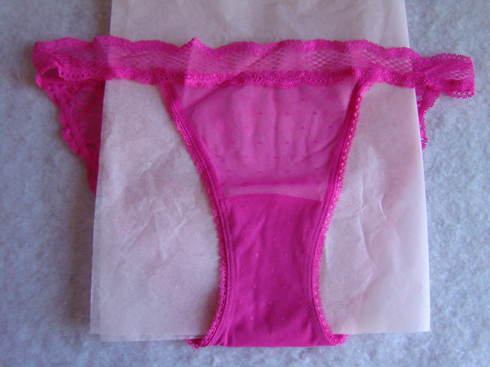 New Victoria’s Secret Fuchsia Pink Floral Lace Mesh Lacey Bikini Panties
