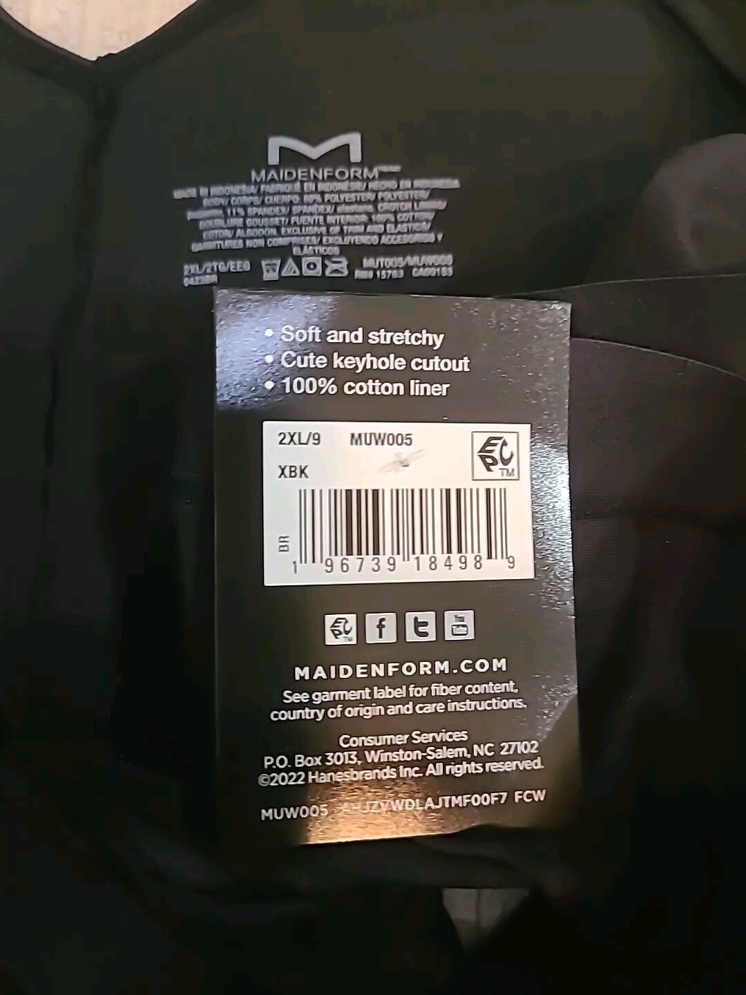 MAIDENFORM LOGO Black Soft Stretch MICROFIBER HIPSTER PANTY 2XL/9 MUW005 ~$13