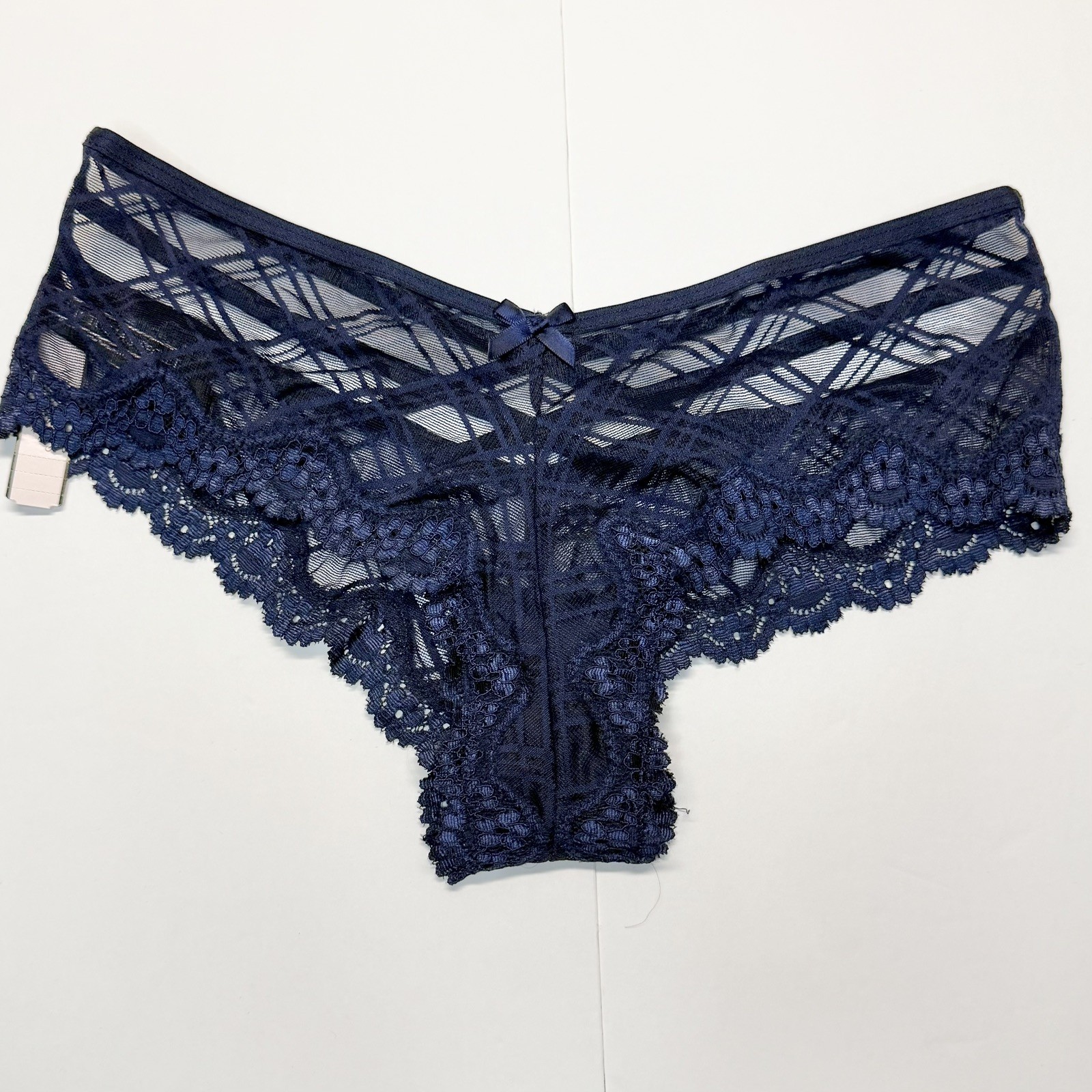 NWT 2016 Vintage Victoria’s Secret Navy Blue Lace Strappy Cheeky Panty Small
